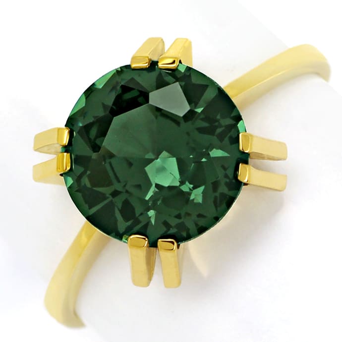 Goldring mit 4,1ct grünem Spinell Solitär, 14K Gelbgold, aus Edelstein Farbstein Ringen