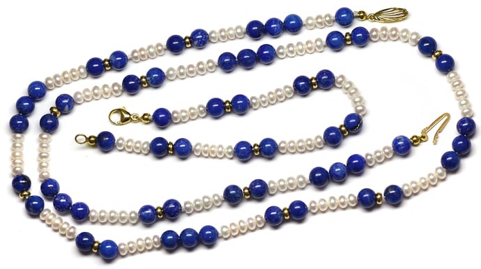 Foto 1 - Set Kette und Armband aus Perlen und Lapislazuli Kugeln, Q0425