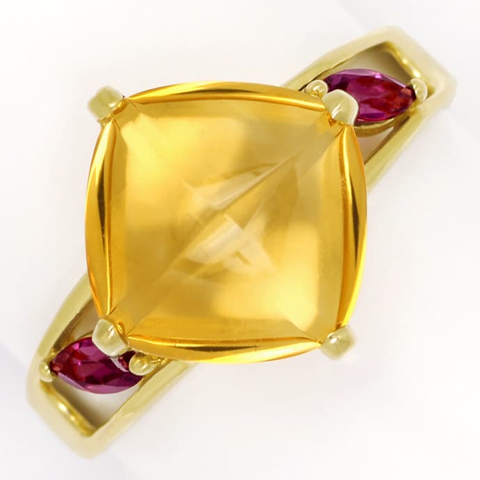 Designer-Gold-Ring mit 10ct Citrin und roten Turmalinen, aus Edelstein Farbstein Ringen