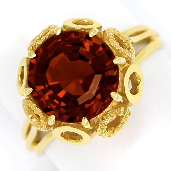 Madeira Citrin 5,1ct ausgefallener Krappenring 14K Gold, aus Edelstein Farbstein Ringen