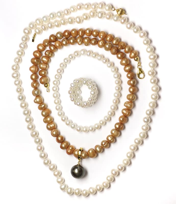 Foto 6 - Schmuckgarnitur Perlen als Ketten Anhänger Armband Ring, Q0688