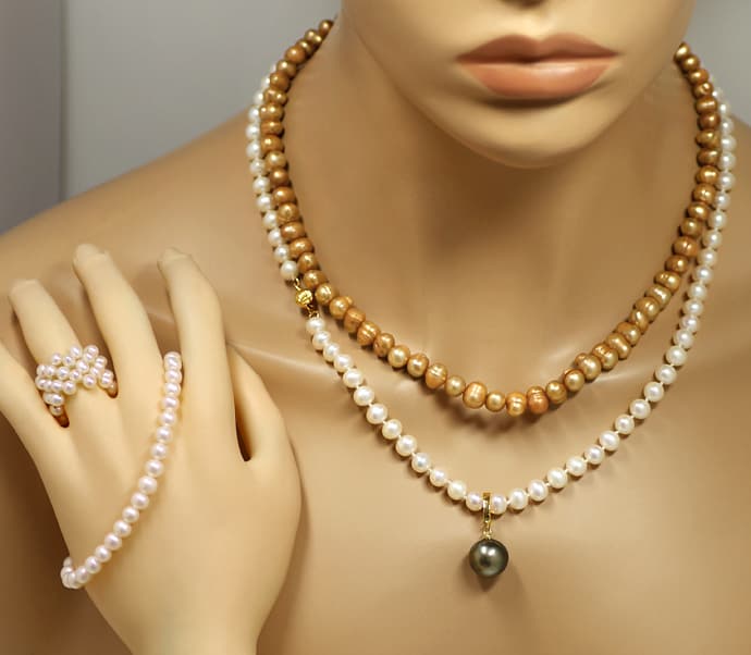Foto 8 - Schmuckgarnitur Perlen als Ketten Anhänger Armband Ring, Q0688
