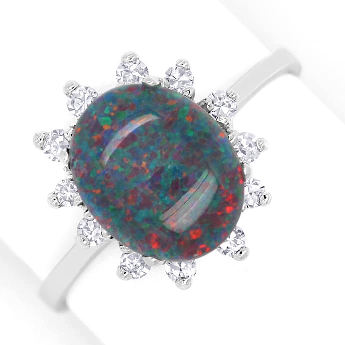 Diamanten-Ring mit Opal Triplette in tollem Farbenspiel, aus Edelstein Farbstein Ringen