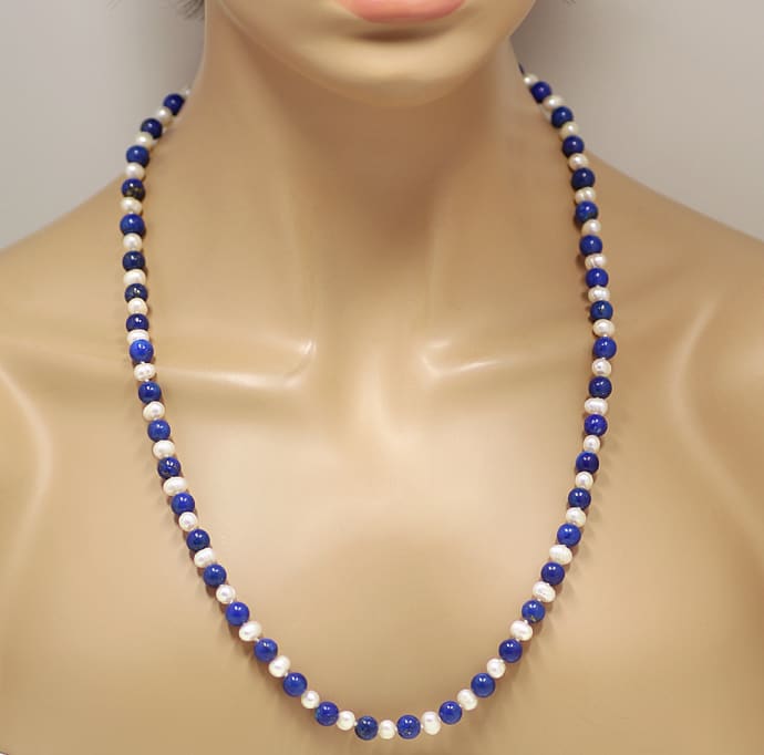 Foto 4 - Perlen und Lapislazuli Halskette 585er Weißgold Schloß, Q0934
