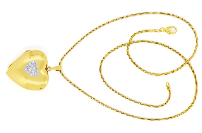 Foto 1 - Herz Medaillon plastisch mit Diamanten an Gelbgoldkette, Q1011