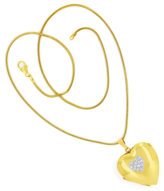 Foto 4 - Herz Medaillon plastisch mit Diamanten an Gelbgoldkette, Q1011