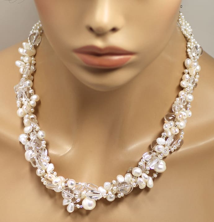 Foto 4 - Halskette mit Perlen und Kristallkugeln 925er Verschluss, Q1174