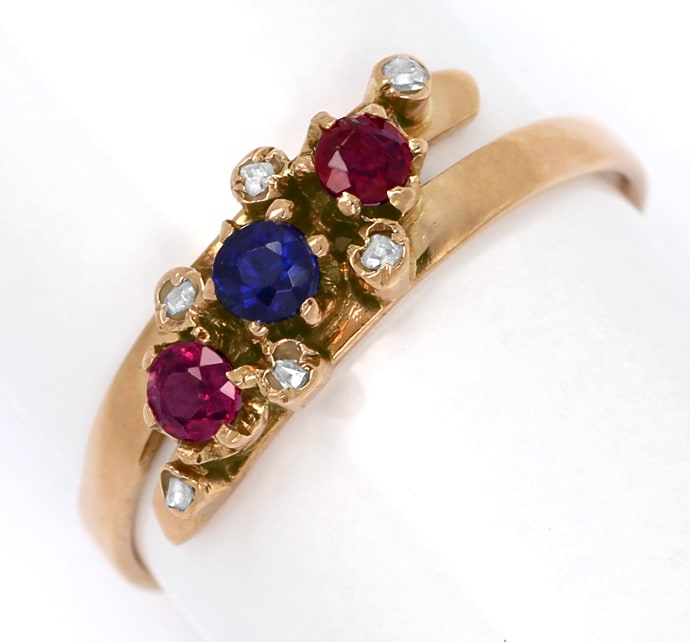Foto 2 - Antiker Rotgold-Ring mit Diamantrosen Rubinen und Safir, Q1320