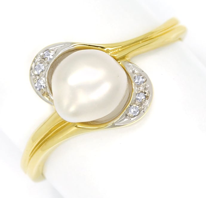 Foto 2 - Goldring schimmernde Perle und lupenreine Diamanten 14K, Q1336