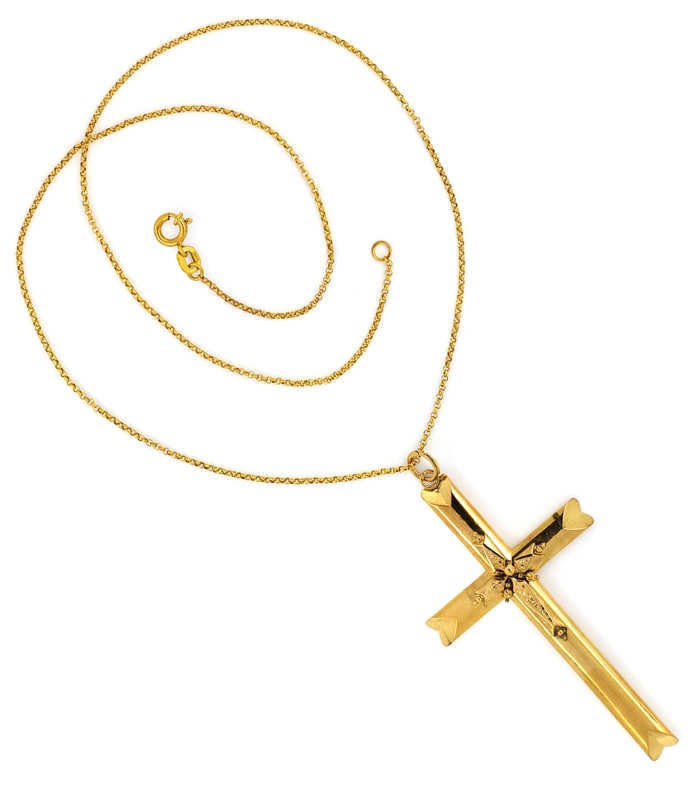Foto 3 - Antiker Biedermeier Kreuz Anhänger Schaumgold Goldkette, Q1398