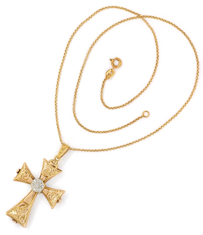 Foto 5 - Antikes Kreuz Schaumgold-Diamanten Türkise an Goldkette, Q1549