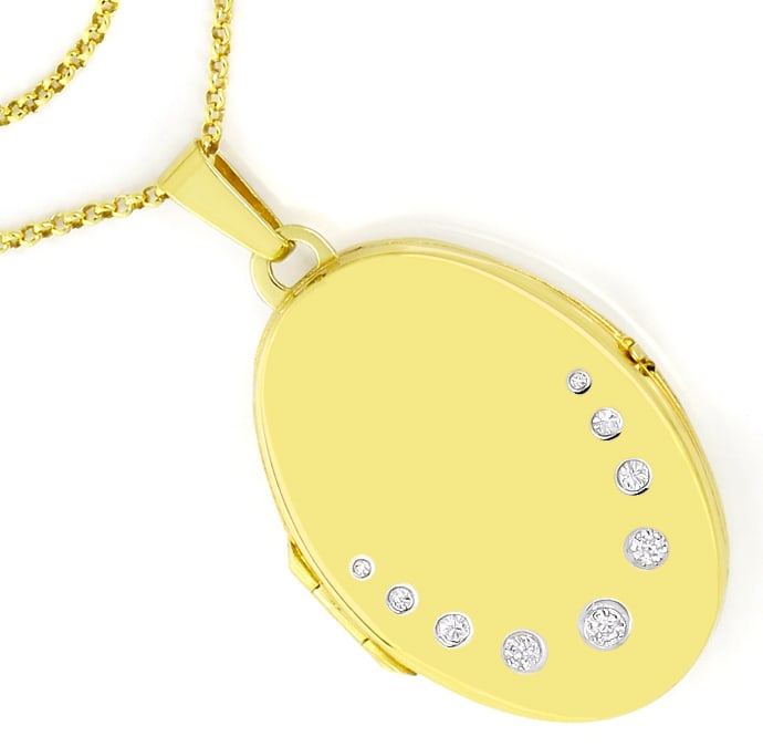 Foto 2 - Diamant Medaillon Anhänger mit Erbsenkette 14K Gelbgold, Q1889