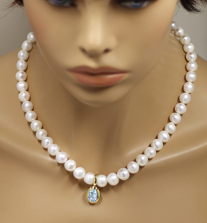 Foto 6 - Perlenkette mit Topas Clip Anhänger Gelbgold, Q1962