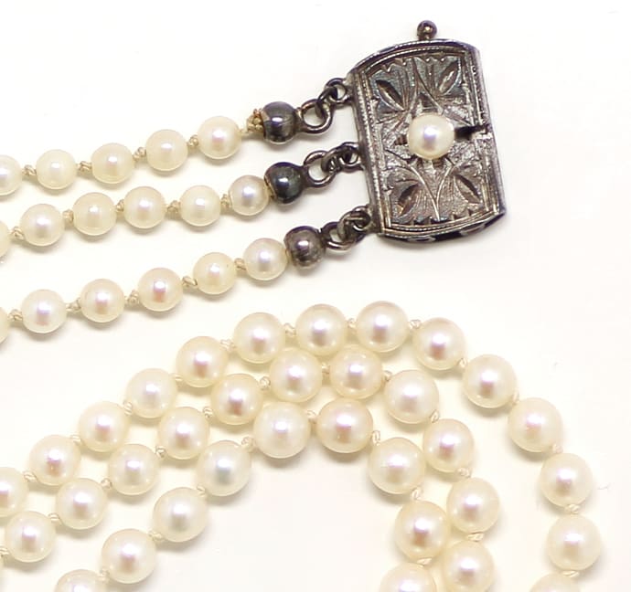 dreireihig Vintage  Perlencollier Schmuck Colliers 