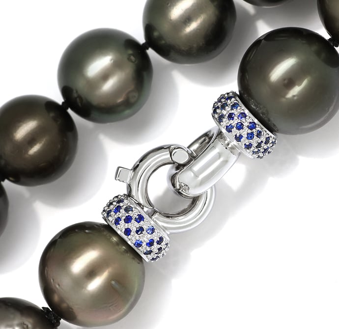 Foto 2 - Imposante Tahiti Perlenkette Saphire Designer-Verschluss, Q2352