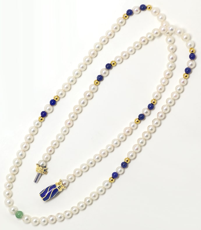 Foto 5 - Faberge Kreuz Brillanten Smaragde Emaille an Perlenkette, Q2422
