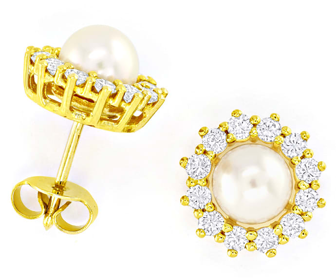 Foto 2 - Klassische Perlen-Brillanten-Gold-Ohrstecker, R1014