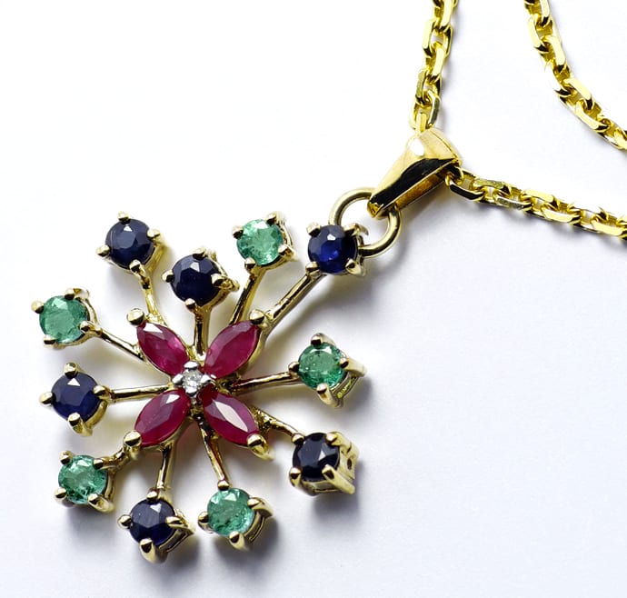 Foto 1 - Rubine Saphire Smaragde Diamant im Goldcollier, R1096