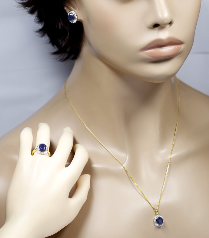 Foto 4 - Gold-Ring Ohrringe Collier Saphire Diamanten, R1097