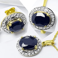 zum Artikel Gold-Ring Ohrringe Collier Saphire Diamanten, R1097