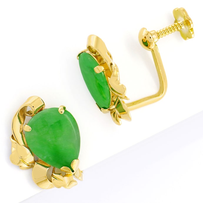 Foto 2 - Handarbeits-Ohrringe grüne Jade 14K Rotgold, R1160