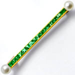 Art-Deco Stab-Goldbrosche Smaragde und Perlen