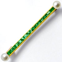 zum Artikel Art-Deco Stab-Goldbrosche Smaragde und Perlen, R1208