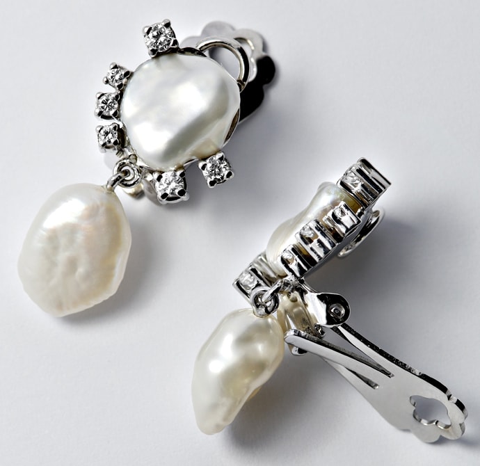 Foto 1 - Weißgold Ohrringe Keshi-Perlen und Brillanten, R1296