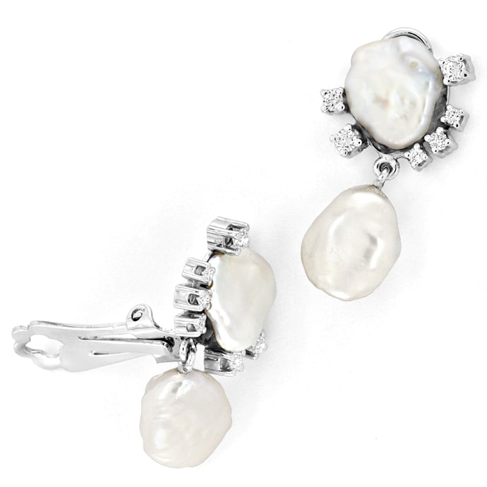 Foto 2 - Weißgold Ohrringe Keshi-Perlen und Brillanten, R1296