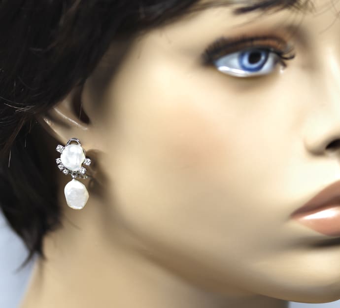 Foto 3 - Weißgold Ohrringe Keshi-Perlen und Brillanten, R1296