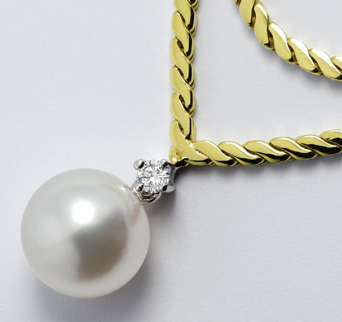 Foto 1 - 9,6mm Perle und Brillant im Gelbgold-Collier, R1331