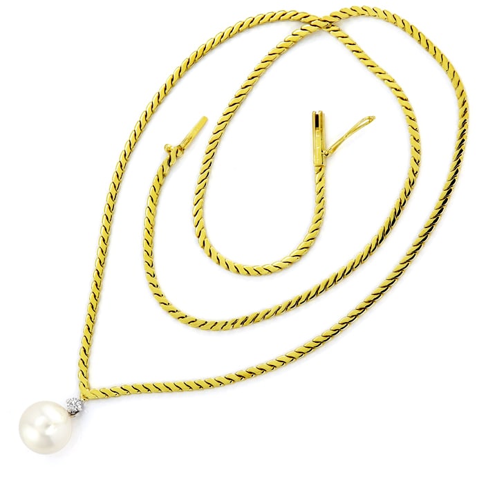 Foto 2 - 9,6mm Perle und Brillant im Gelbgold-Collier, R1331