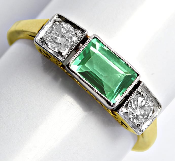 Foto 1 - Antiker Ring Diamanten Smaragd Gelbgold Platin, R1418