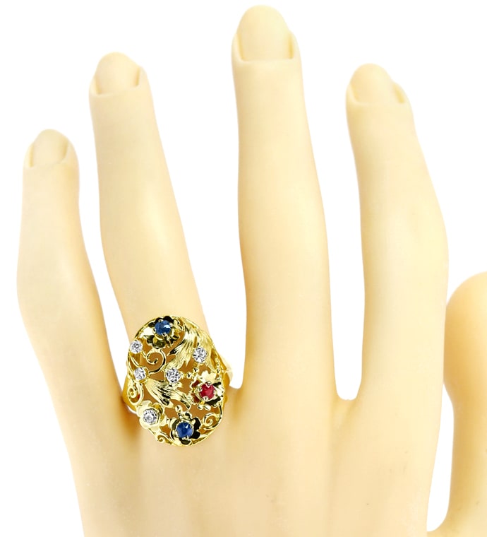 Foto 4 - Damenring Diamanten Saphire Rubine 14K Gold, R1428