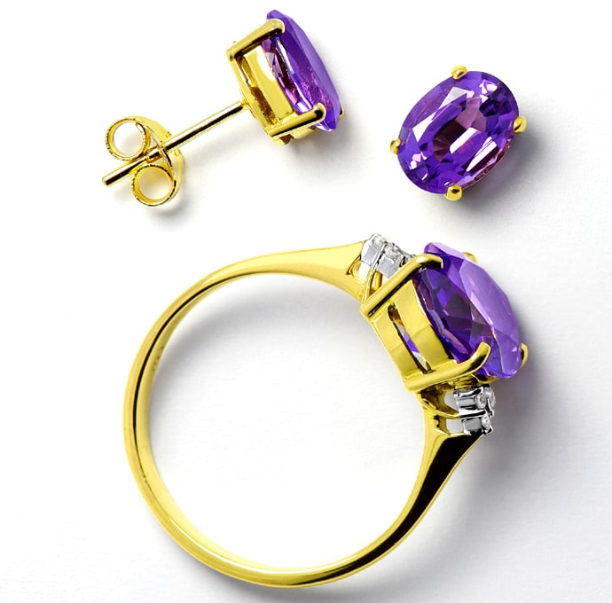 Foto 1 - Amethyste Schmuckset Ohrringe Ring Diamanten, R1466