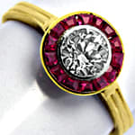 Antiker Ring 0,7ct Diamant-Solitär Top-Rubine