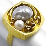 Designer-Goldring Perlen bis 12mm massiv 18K