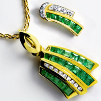 zum Artikel Smaragd-Diamant-Schmuckset Collier Ohrringe, R1584
