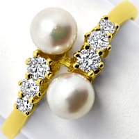 zum Artikel Gelbgoldring mit Akoya-Perlen und Brillanten, R1663