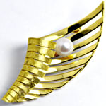Engel-Flügel-Brosche Schwinge Perle Gelbgold