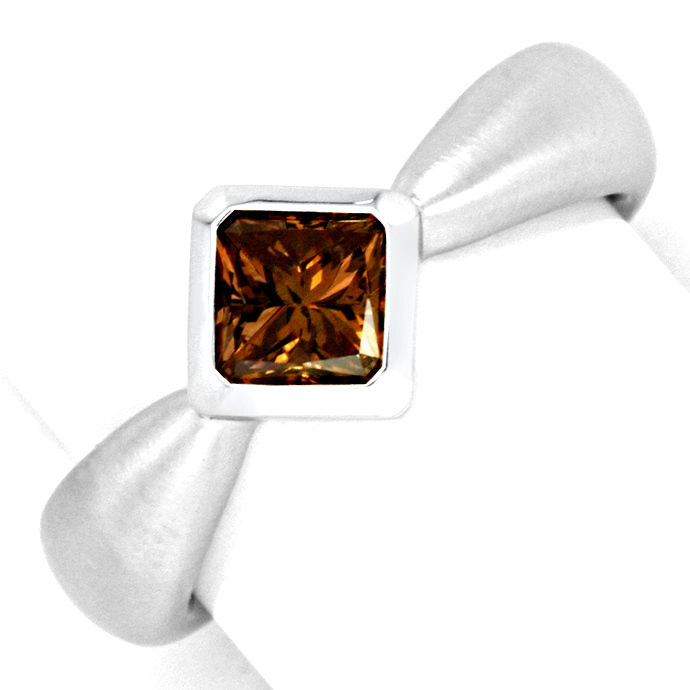 Diamant-Ring Schoko Princess Cut, massiv 18K Weißgold, aus Designer-Solitär-Diamantringe Brillantringe