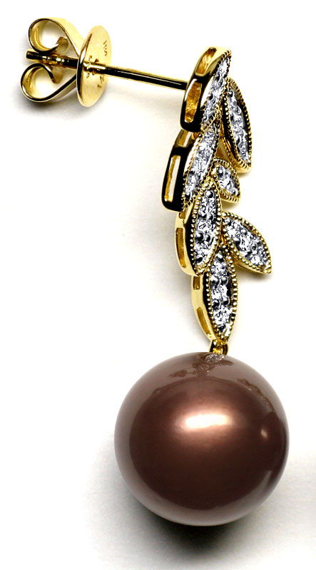 Foto 3 - Ohrhänger mit 11,4mm Schoko Tahiti Perlen, 38 Diamanten, R3570