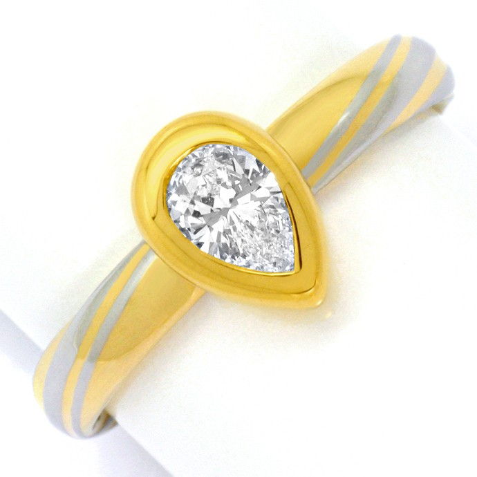 Platin-Gold-Ring, Lupenreiner Wesselton Diamant Tropfen, aus Designer-Solitär-Diamantringe Brillantringe