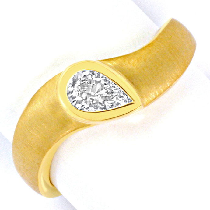 Diamant Tropfen 0,35Carat in geschwungenem Goldring 18K, aus Designer-Solitär-Diamantringe Brillantringe