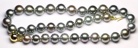 Foto 1 - Silber Tahiti Südsee Perlenkette bis 11,7mm Goldschloss, R5450