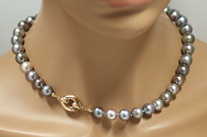 Foto 4 - Silber Multicolor Tahiti Perlen-Kette, 14K Gold Schloss, R5454