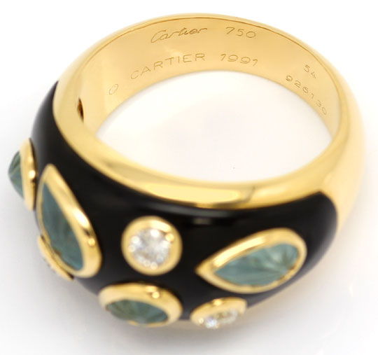 Foto 4 - Cartier Brillanten-Ring, gravierte Aquamarine, Gelbgold, R5706