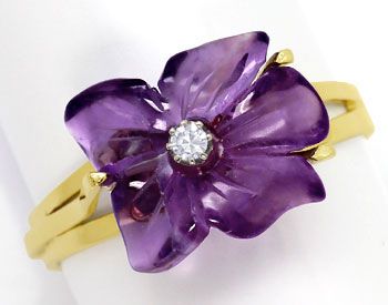 Foto 1 - Wunderschöne Amethyst Blüte mit Diamant in Goldring 14K, R7051