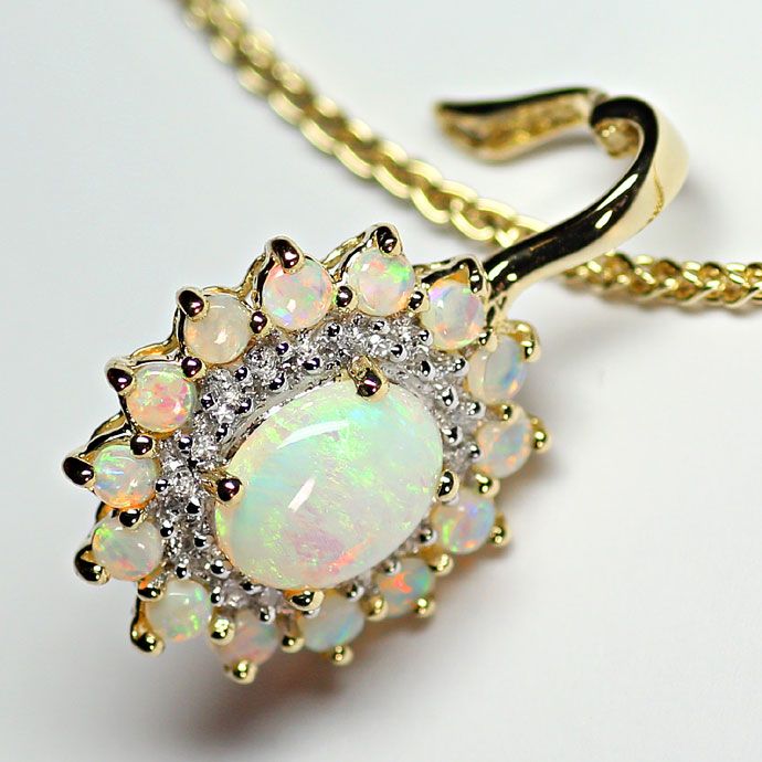 Foto 2 - Edler Opale Diamanten Clip Anhänger mit Kette, 14K Gold, R7354