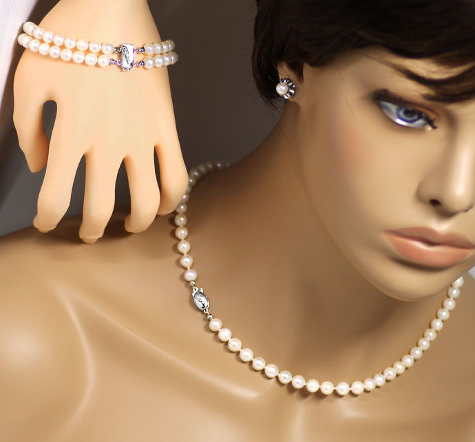 Foto 6 - Perlen-Kette Armband  Ohrringe mit Diamanten-Weißgold, R7382